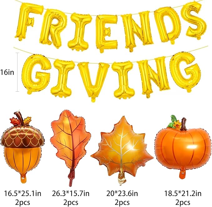 Fall Friendsgiving Balloons Banner Large Premium Foil Pumpkin Maple Leaf Pinecone for Autumn Thanksgiving Friends Party Baby Shower Birthday Backdrop