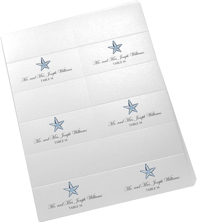 Starfish Printable Place Cards, Set of 150 (25 Sheets), Laser & Inkjet Printers - Wedding, Party, Dinner, and Special Events - Made in the USA