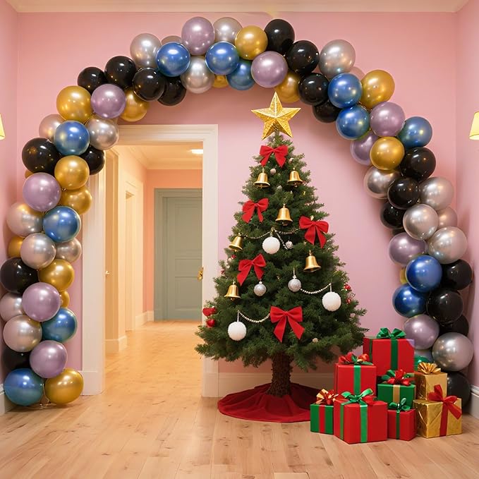 Party Balloons 13 Inch 50 Pcs Assorted Metallic Latex Balloons - Metallic Gold, Silver, Black, Blue & Pink, Helium-Compatible Balloons for Birthday, Wedding, Graduation, Bridal Shower, Bachelorette