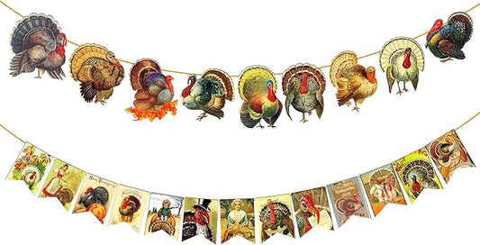 KatchOn, Vintage Thanksgiving Banner - 10 Feet, 2 Strings | Turkey Banner for Turkey Decoration | Vintage Thanksgiving Decorations Indoor, Harvest Decorations