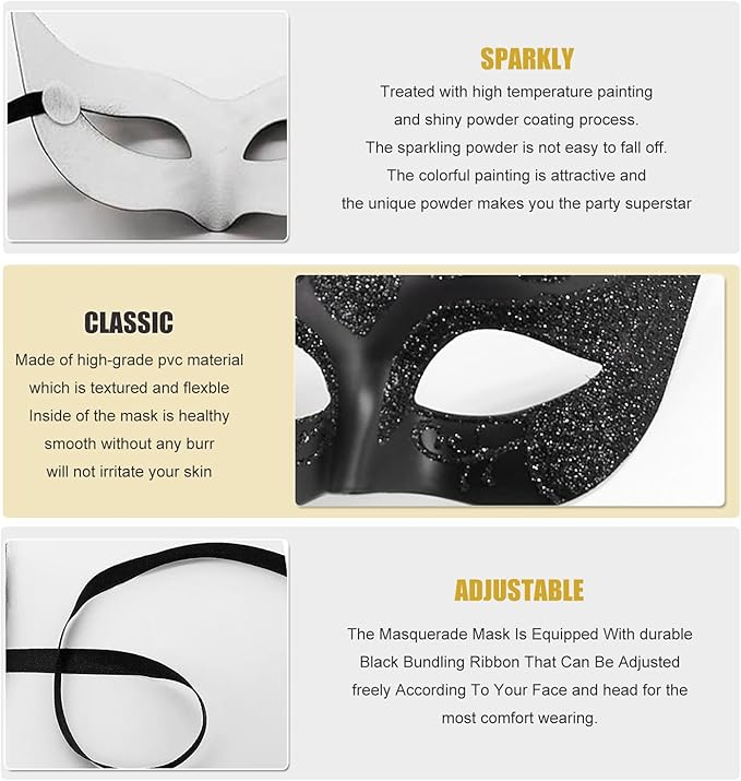 Masquerade Mask for Women Shiny Venetian Mask for Halloween Mardi Gras Costume Party Ball with Feather flower dec.