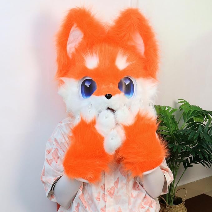 Animal Full Head Dog Mask Fursuit Therian Plush Realistic Masks for Party Halloween Cosplay Costume Accessory
