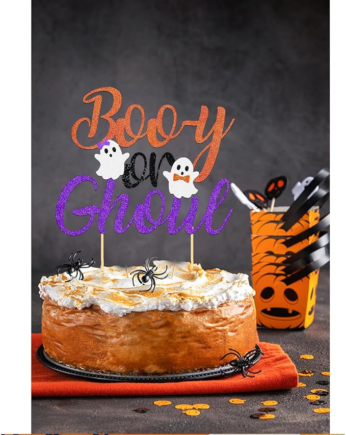 Halloween Boy or Girl Cake Topper - Gender Reveal Party Decorations (Orange)
