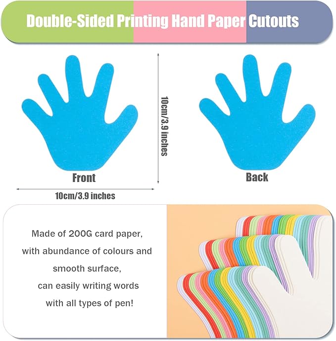 360 Pcs Hand Cutouts Paper Hand Shape Cut-Outs Assorted Color Handprint Shape Cutout Blank Creative Paper Cutouts for Kids DIY Craft Art Project Home School Classroom Decorations Bulletin Board Decor