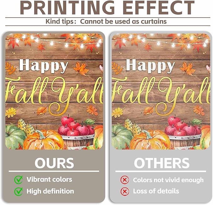 ZTHMOE 72x43inch Happy Fall Y'all Backdrop Autumn Wood Harvest Pumpkins Farmhouse Maple Leaves Photography Background Thanksgiving Party Decoratins Festival Photo Banner