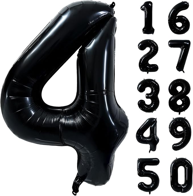40 inch Black 4 Number Balloon Giant Foil Helium Balloons Black Large Digital Balloon 4 Number 4 Balloons for 4th Birthday Party Decorations Anniversary Events Decoration Supplies