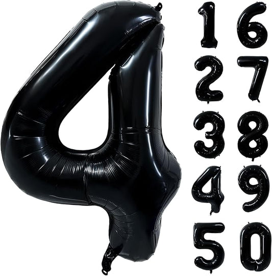 40 inch Black 4 Number Balloon Giant Foil Helium Balloons Black Large Digital Balloon 4 Number 4 Balloons for 4th Birthday Party Decorations Anniversary Events Decoration Supplies