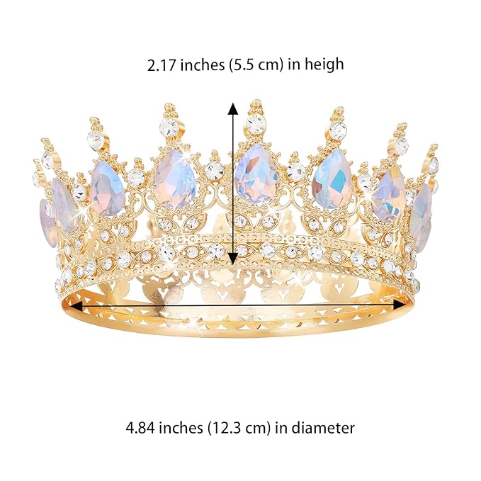 Gold Crown for Women Crystal Tiara and Queen Crown for Girl Wedding Headband for Bride Hair Accessories for Costume Birthday Party Cake Decoration Prom