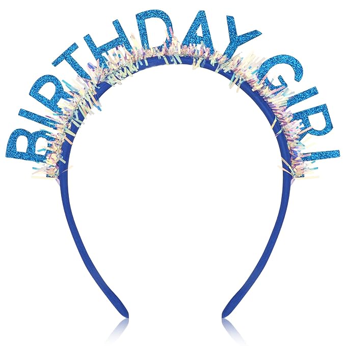 Jaciya Birthday Girl Glitter Headband for Women Girls Sparkling Blue Party Hair Accessories with Confetti Tinsel