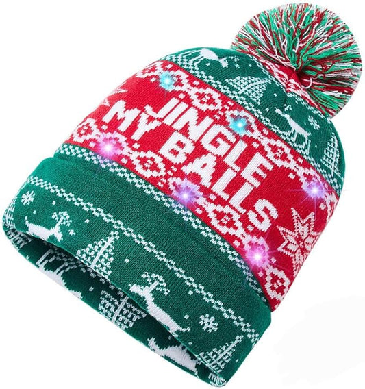 RAISEVERN Unisex Ugly LED Christmas Hat Novelty Colorful Light-up Stylish Knitted Sweater Xmas Party Beanie Cap(6 Lights)