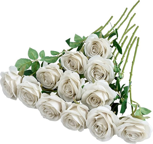12pcs Rose Artificial Flowers Fake Roses Nude Silk Roses Silk Flowers Rose with Long Stems for Wedding Home Party Centerpieces Decorations
