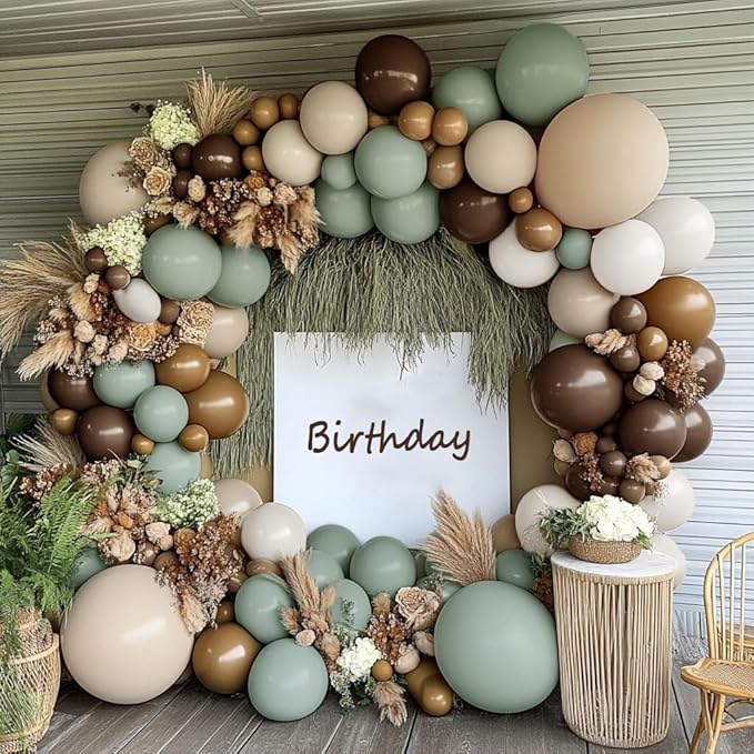 Dusty Green Nude Balloon Garland Double Stuffed Brown Blush White Sand Cream Neutral Balloon Arch Kit Sage Green Beige Balloons for Baby Shower Birthday Wedding Woodland Wild One Party Decor