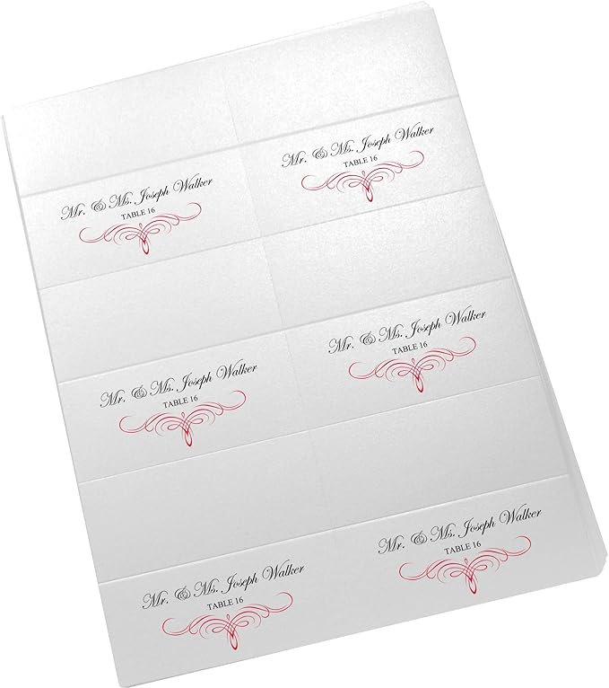 Decadent Flourish Printable Place Cards, Ruby Red (Choose Color), Set of 150 (25 Sheets), Laser & Inkjet Printers - Wedding, Party, Dinner, and Special Events - Made in the USA