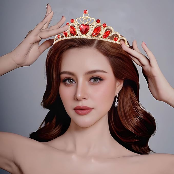 CAVETEE Crown and Tiara for Women, Princess Tiara Heart Crown Happy Birthday Decorations for Party Pageant Hair Accessory