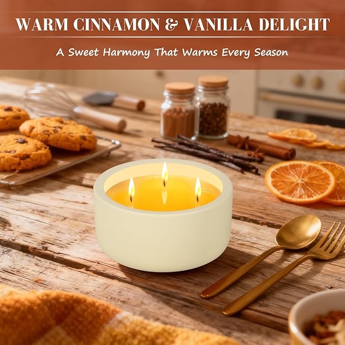 Viyffo Christmas Candles – Vanilla & Cinnamon, 3 Wick 20oz Large Scented Candle, Non Toxic Soy Fall Candles for Women & Men, Luxury White Jar Perfect for Thanksgiving, Winter Holiday Gift & Home Decor