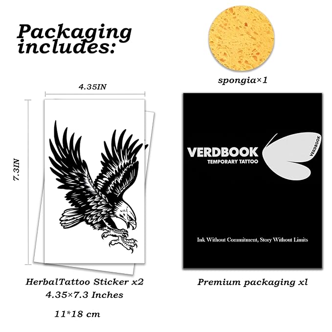 Waterproof Temporary Tattoos: 2-Sheet Tattoo Kit with Realistic Body Stickers, Semi-Permanent Tattoos for Adults Lasting 7-15 Days – Safe for Men & Women, Eagle Tattoo Pattern