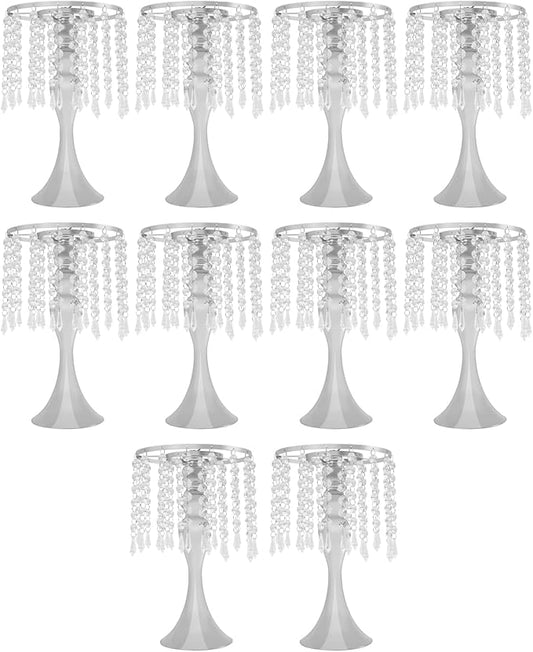 Wedding Centerpieces Sliver Vases,10PCS Metal Flower Candle Holder with Sparkling Crystal Beads,Crystal Flower Vase Metal Flowers Stand for Party Tables Decorations