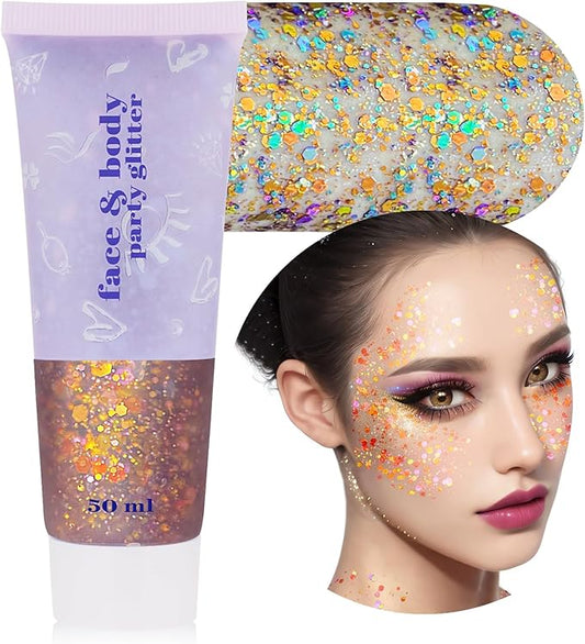 MEICOLY Chameleon Colorful Body Glitter,Chunky Glitter Face Paint,Color Changing Mermaid Face Glitter Gel,Holographic Glitter Sequin for Face Body Hair,Halloween Festival Party Glitter Makeup,50ml