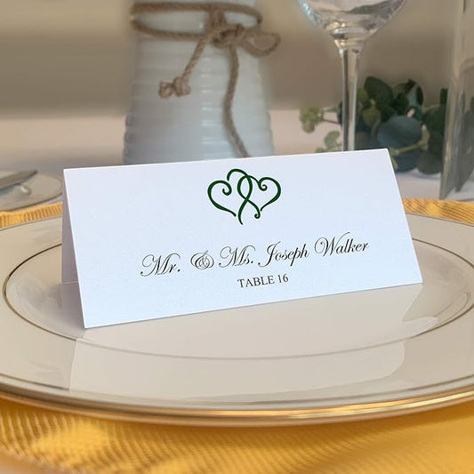 Linked Hearts Printable Place Cards, Hunter Green (Choose Color), Set of 60 (10 Sheets), Laser & Inkjet Printers - Wedding, Party, Dinner, and Special Events - Made in the USA