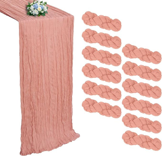 12 Pack Peach Cheesecloth Table Runner 10FT Boho Cheese Cloths Gauze Fabric Table Runners 120 Inch Rustic Sheer for Wedding Birthday Party Baby Shower Centerpiece Home Decorations