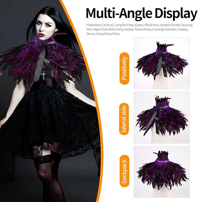 Gothic Natural Feather Shrug Feather Shawl Wrap Cape Victorian Collar for Halloween Cosplay Party Costume Accessories