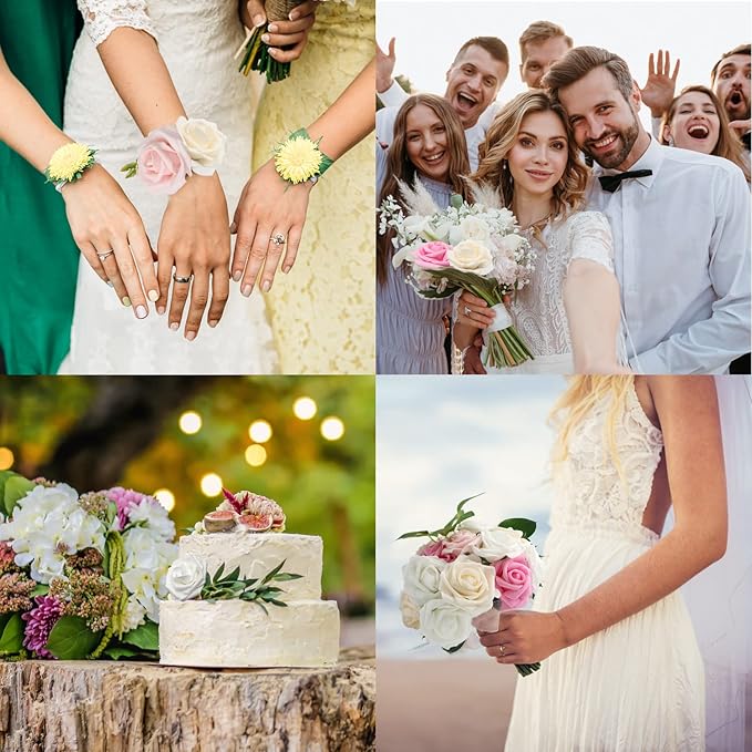 Artificial Flowers Realistic Roses, 25pcs Pink & White Real Looking Fake Roses with Stem for DIY Wedding Bouquets Centerpieces Bridal Shower Party Home Romantic Decorations (25pcs, Shades of Pink)