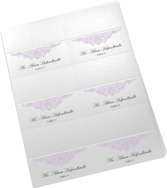 Paisley Printable Place Cards, Lavender (Choose Color), Set of 150 (25 Sheets), Laser & Inkjet Printers - Wedding, Party, Dinner, and Special Events - Made in the USA