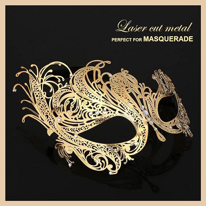Masquerade Mask for Women Shiny Laser Cut Metal Rhinestone Mask Party Porm Ball Mask