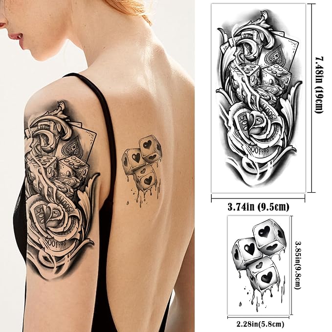 77 Sheets Casino Temporary Tattoo for Women Men, 17 Sheets Half Arm Large Poker Dice Lion Clown Fake Tattoos, 60 Sheets Angels Dollars Skull Tiny for Adult Kids Body Tattoos Stickers Realistic