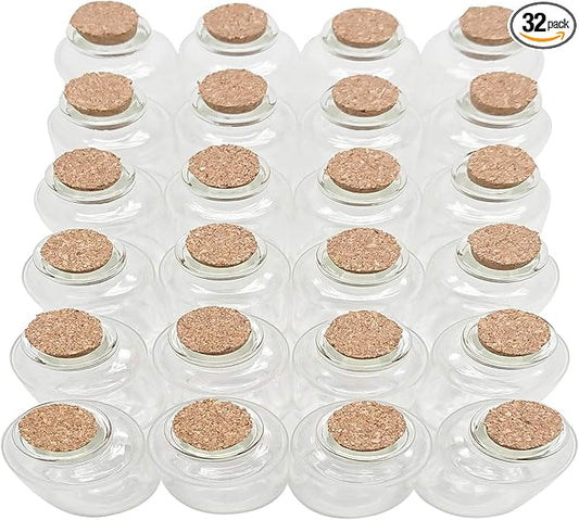 Axe Sickle 32 Pcs 30 mL Cork Stopper Glass Bottles 1 Ounce DIY Decoration Mini Wishing Glass Bottles for Potion, Party Favors, Weddings, Message in a Vials
