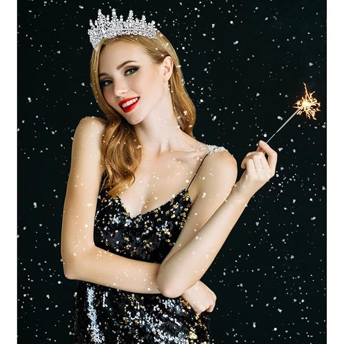 Velscrun Silver Birthday Tiara Crowns for Women Girls Elegant Princess Crown with Combs Birthday Girl Headband Sash Happy Birth Party Decorations Birth Gift Cake Topper Hair Accessories