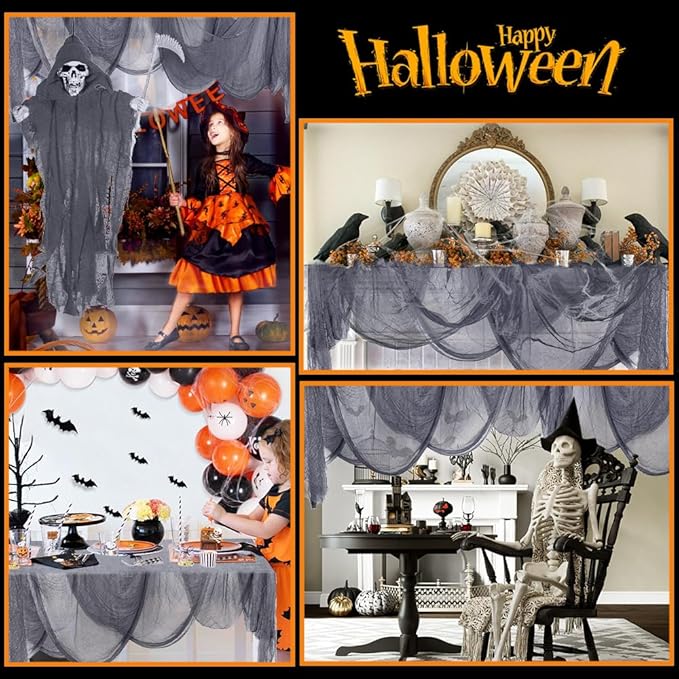 400" x 85" Halloween Creepy Cloth Decoration,Large Grey Spooky Fabric Cloth Scary Gauze Cheesecloth for Haunted House Halloween Party Yard Wall Indoor Outdoor Decor
