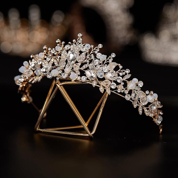 SWEETV Jeweled Wedding Tiaras and Crowns for Women, Metal Princess Tiara Queen Crown for Bride, Bridal Headpieces for Birthday Quinceanera Pageant Prom