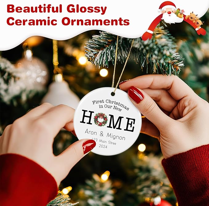 Custom Ceramic Christmas Ornaments with Photo Text - Personalized New Home Christmas Hanging Decorations Decorations
