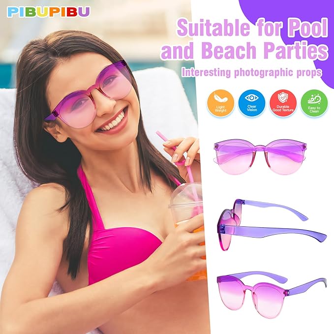 Pibupibu 24/48 Pack Mixed Rimless Colorful Party Sunglasses Bulk, Fun Party Glasses Photoshoot Prop Costume Eyewear