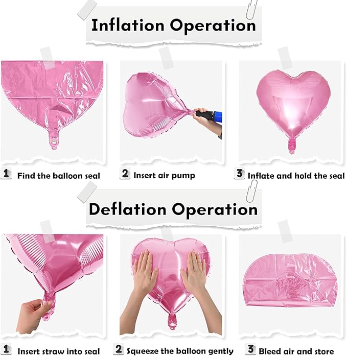 Heart Foil Balloons, 18 Inch White & Pink Heart Shape Mylar Balloons for Valentine's Day, Birthday, Wedding, Baby Shower Party Decoration