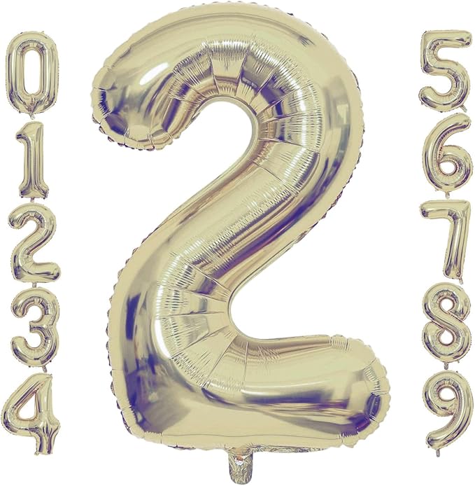 Champagne Gold 2 Number Balloons, 40 Inch Giant Number 2 Balloons Foil Mylar Helium Light Gold Number Balloons for 2th Birthday Party Supplies Anniversary Event Celebration Decorations
