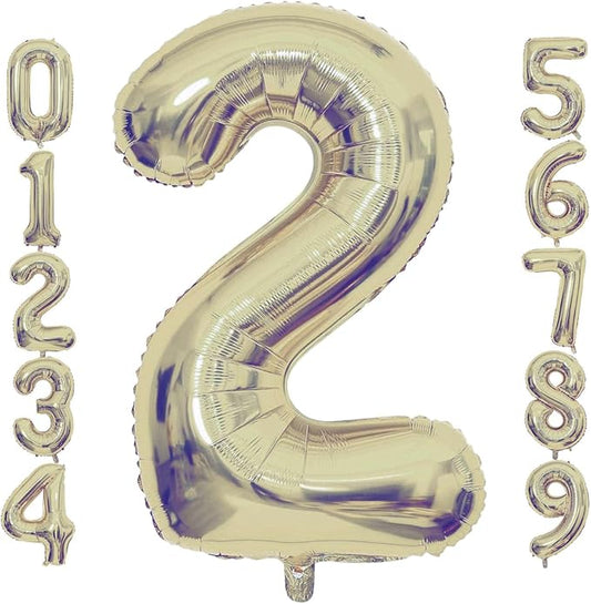 Champagne Gold 2 Number Balloons, 40 Inch Giant Number 2 Balloons Foil Mylar Helium Light Gold Number Balloons for 2th Birthday Party Supplies Anniversary Event Celebration Decorations