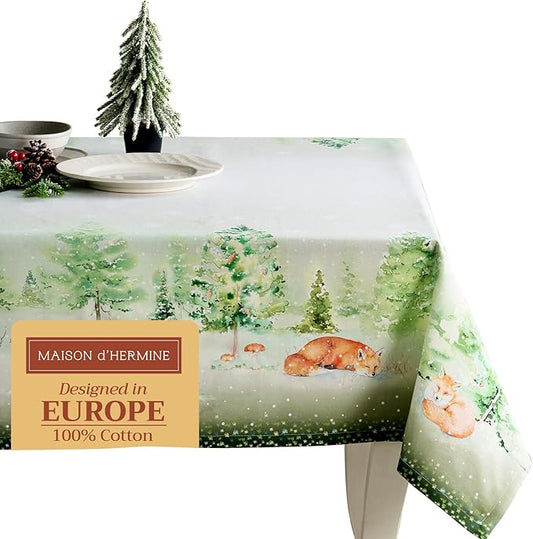 Maison d' Hermine Table Cloth Rectangle Table 100% Cotton 54 x 72 Inches Fall Tablecloth Reusable Everyday Use for Thanksgiving Christmas Decorations Dining Farmhouse Party (Winter Mornings)