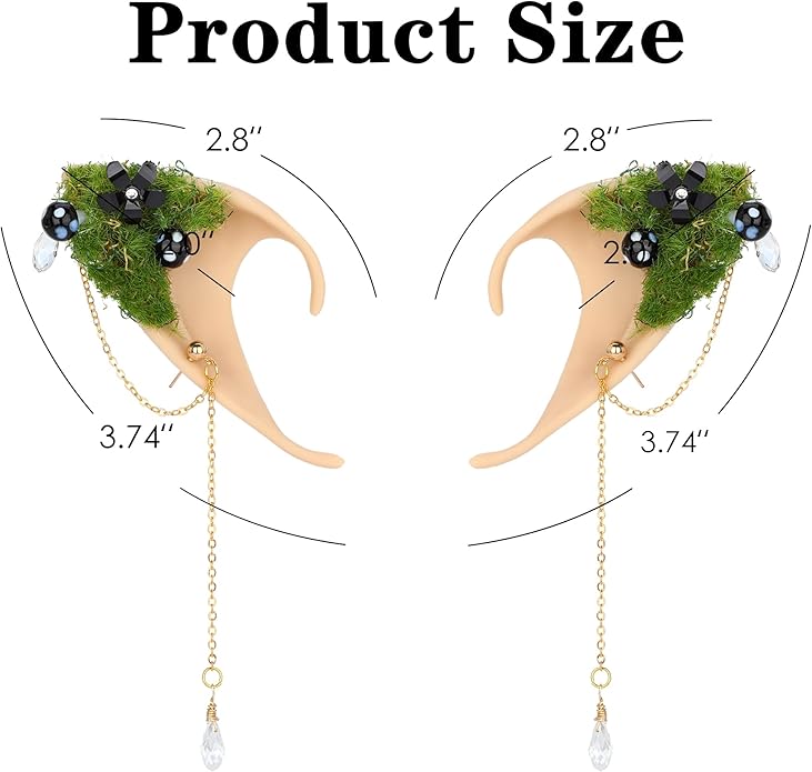 FRESHME Forest Mushroom Elf Ears, Soft Fairy Ears with Mushroom Moss and Flower Elven Ear Cuffs Halloween Renaissance Cosplay