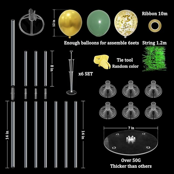 6 Set Balloon Stand with Green and Gold Balloons Centerpiece Table Decorations Birthday Woodland Baby Shower Bridal Shower St.Patrick's Day Easter Christmas New Years Decorations 2025