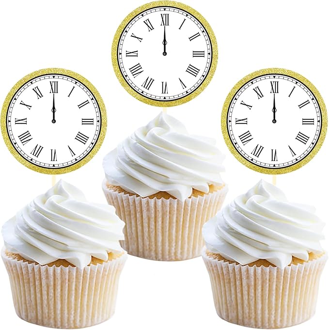 24pcs happy new year cupcake toppers, 2024 cupcake decorations (Clock B)