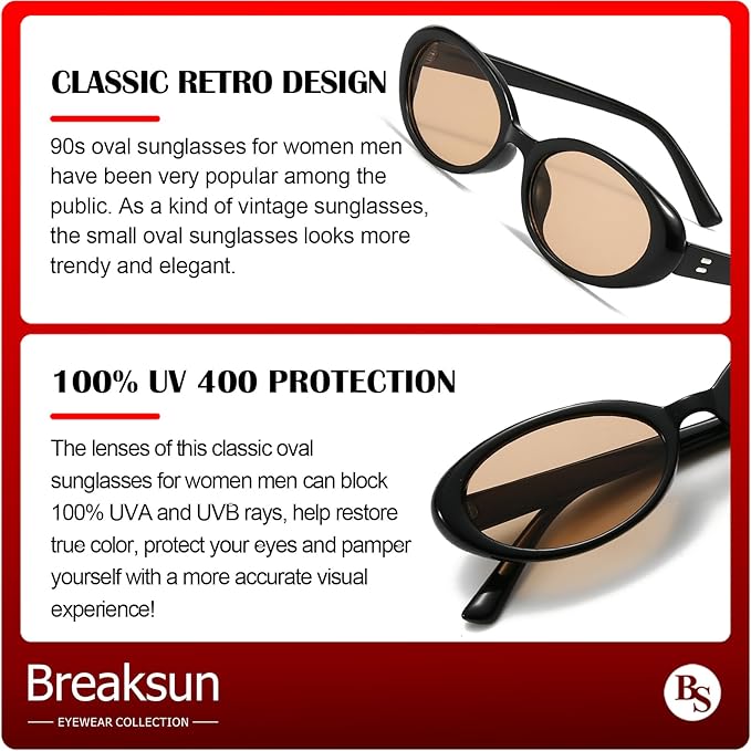 Retro Oval Sunglasses for Women Men Fashion Small Oval Sunglasses 90s Vintage Shades
