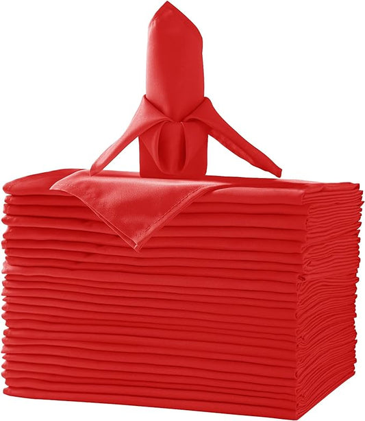 25pcs Polyester Cloth Napkins - 20 x 20 inch Red Washable Dinner Napkins with Hemmed Edges for Restaurant/Wedding/Hotel(25,Red)