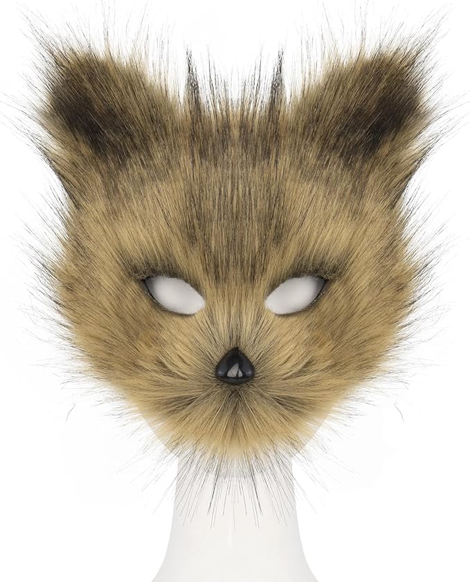 HAOAN Furry Fox Mask Wolf Fox Tail and Paw Gloves Set Adult Cat Halloween Mask Cosplay Animal Party Costume