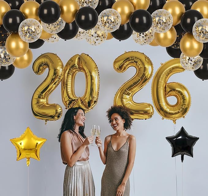 KALOR 42 Inch 2026 Gold Foil Mylar Number Balloons, Giant 2026 New Years Decorations for 2026 Happy New Year Eve and Graduations Party Supplies