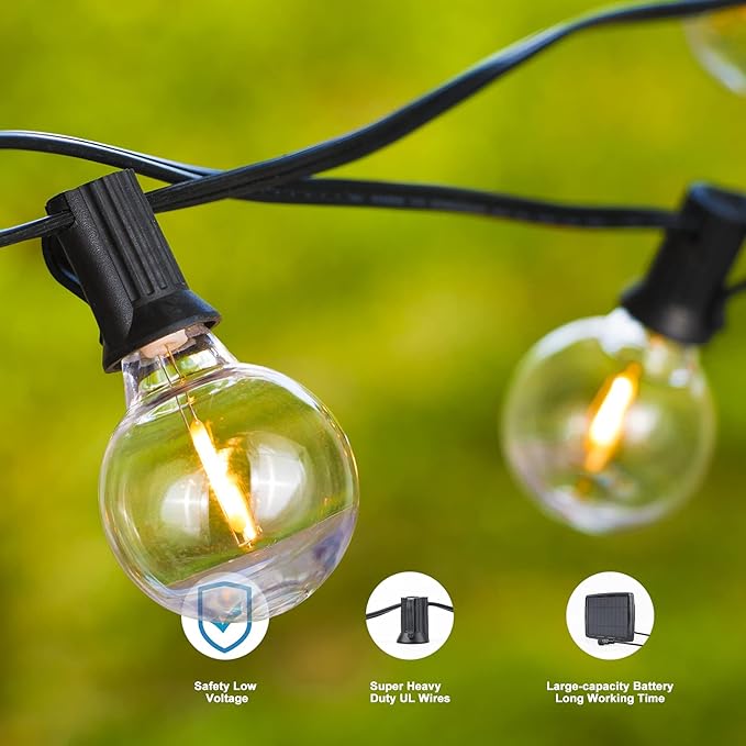 Lightdot 48FT Solar Outdoor String Lights, Waterproof Cafe Patio Lights with Shatterproof LED Bulbs, 2700K Warm White, Create Bistro Ambience On Your Garden Gazebo Backyard Decorative