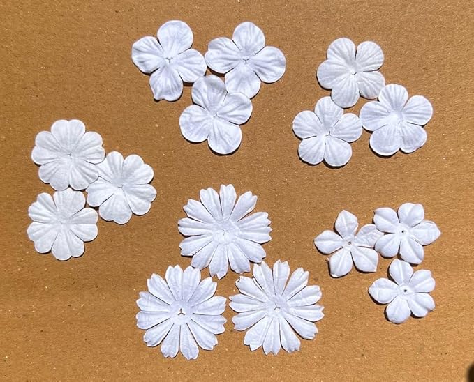 Handmade100 Pcs Mixed Flowers 18 mm - 2 Inch Mulberry Paper Flowers Scrapbooking Wedding DIY Craft Supplies Card (White Color)