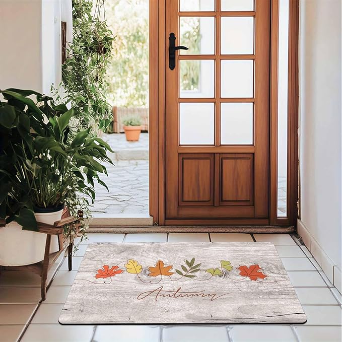 Fall Maple Leaves Door Mat, Autumn Maple Leafs Welcome Mat Non-Slip Entr Doormat Floor Mats Indoor Outdoor Home Living Room Kitchen Autumn Harvest Vintage Thanksiving Fall Decoration, 30"x18"inch