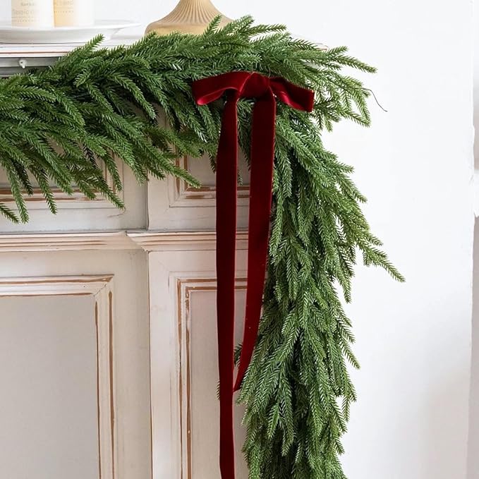 Faux Norfolk Pine Christmas Garland – Real Touch Greenery Artificial Cedar Christmas Garland for Fireplace Mantel, Staircase, Door Frame, Holiday Indoor Winter Décor (6FT-1Pack)